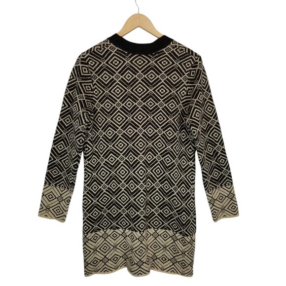 Coldwater Creek Women's Single Button Wool Blend Long Cardigan Black Tan Medium - Picture 2 of 6